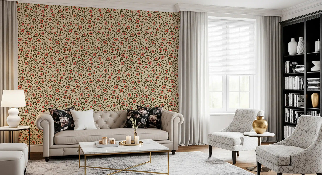 Warm Folk Floral Vines Wallpaper⁠