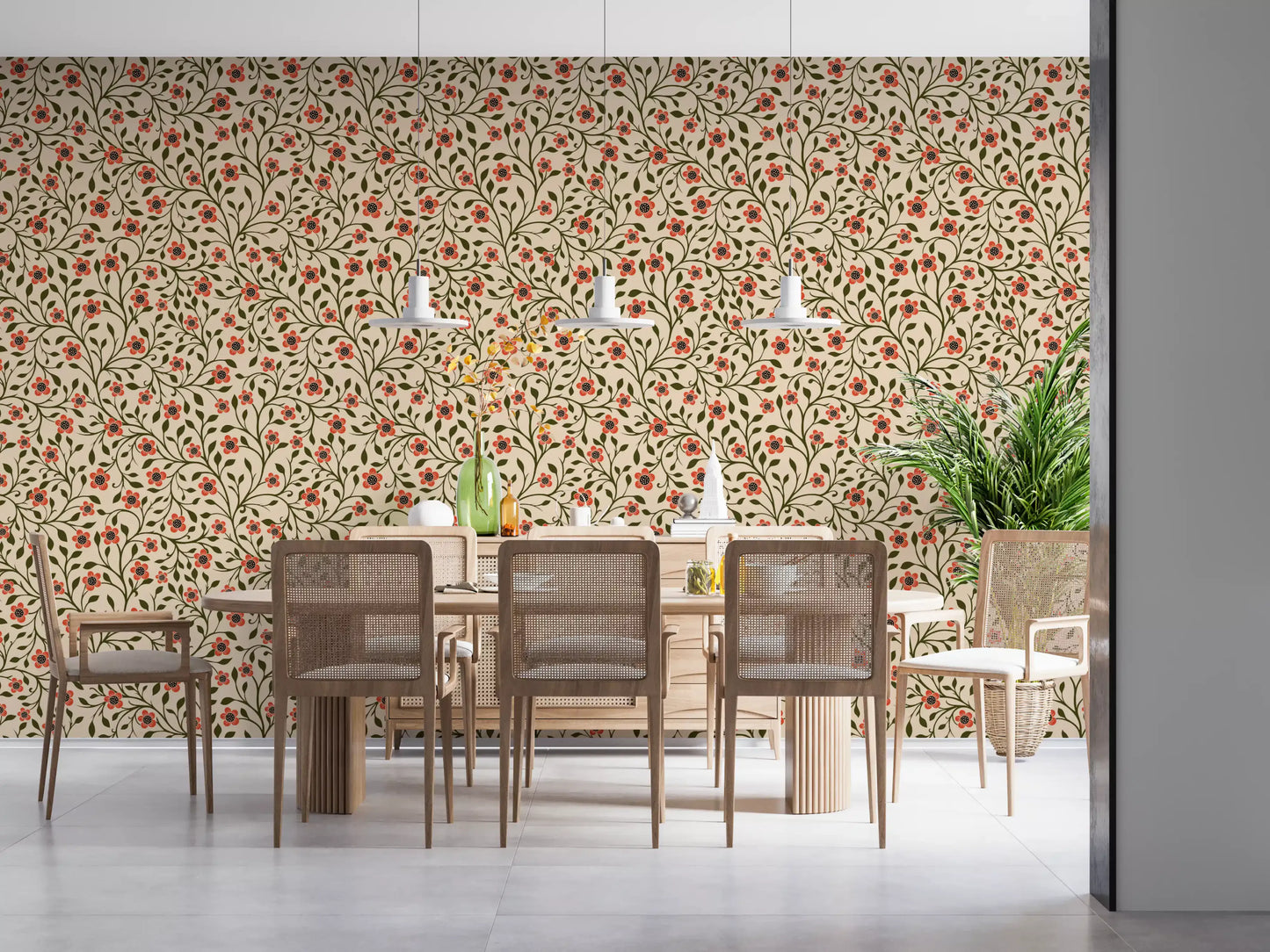Warm Folk Floral Vines Wallpaper⁠