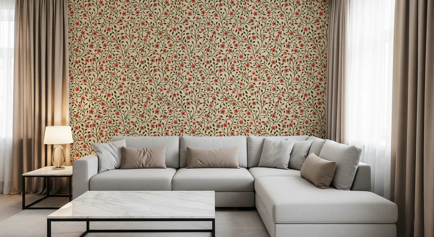 Warm Folk Floral Vines Wallpaper⁠