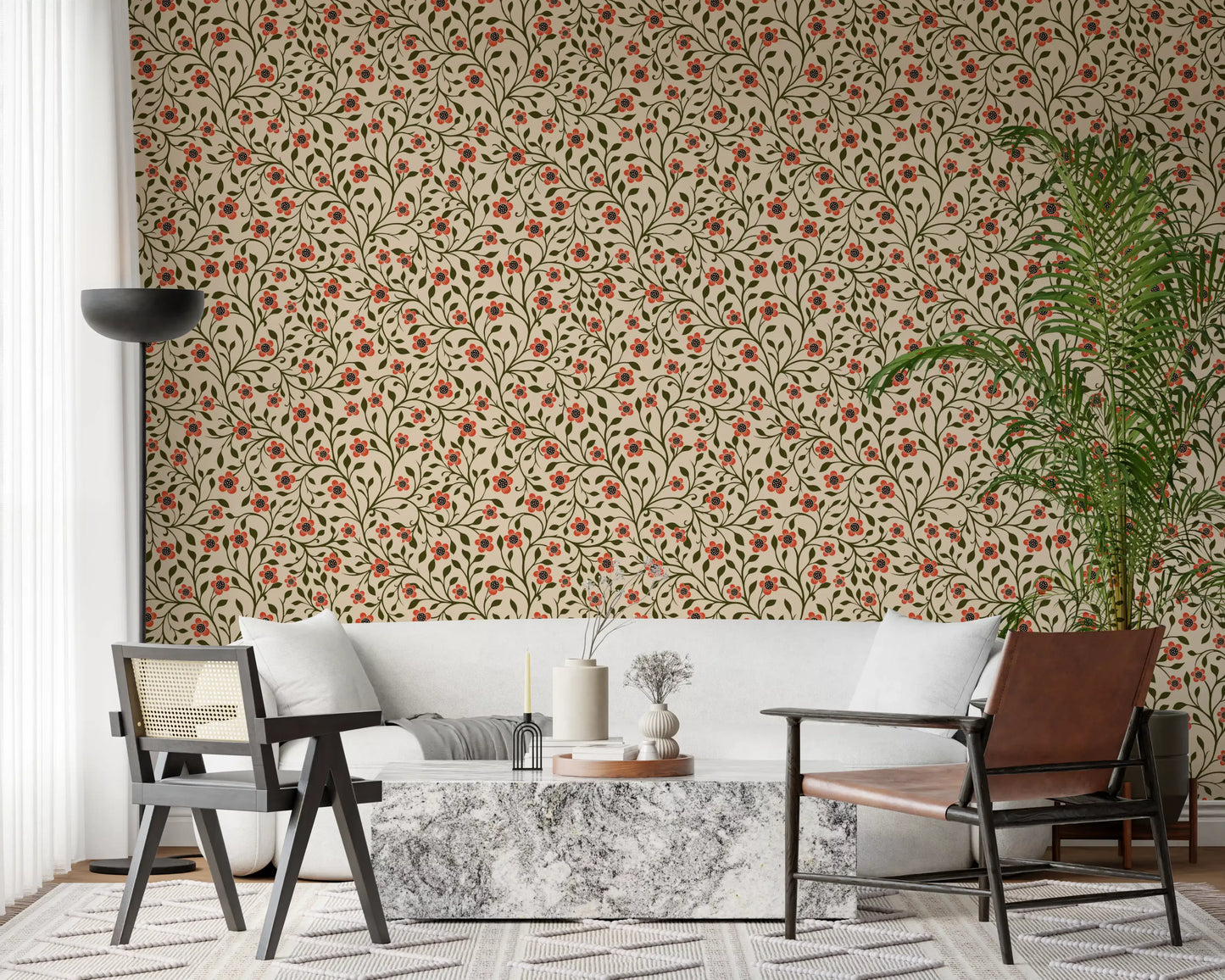 Warm Folk Floral Vines Wallpaper⁠