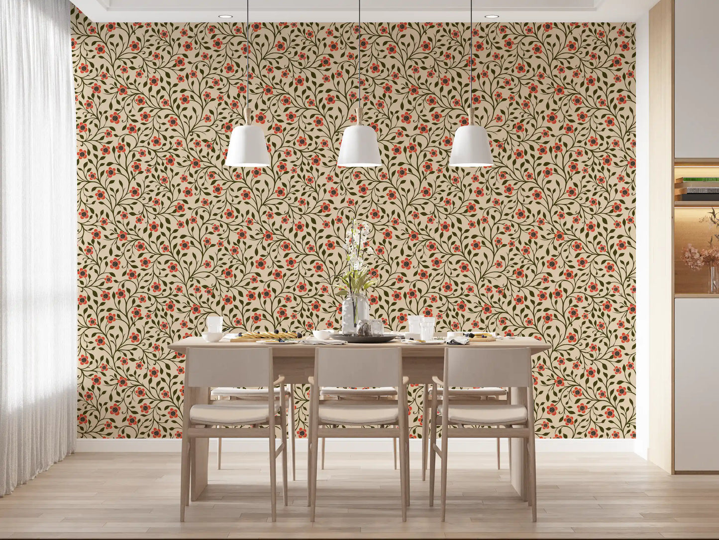 Warm Folk Floral Vines Wallpaper⁠