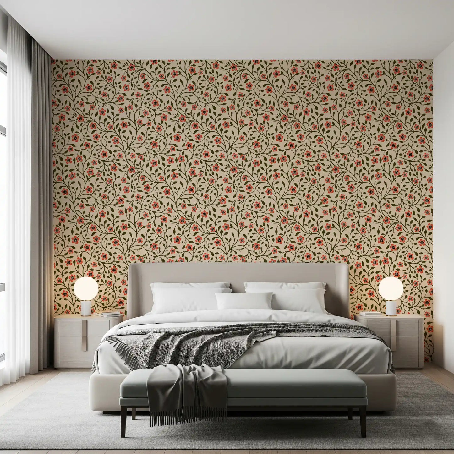 Warm Folk Floral Vines Wallpaper⁠
