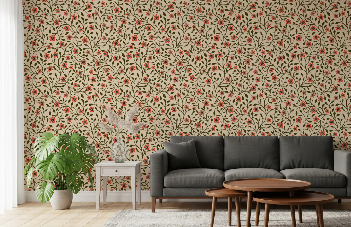 Warm Folk Floral Vines Wallpaper⁠