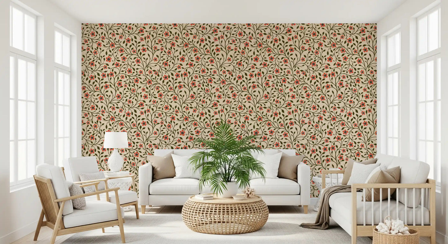 Warm Folk Floral Vines Wallpaper⁠