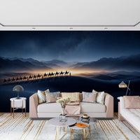 Detailed view of Desert Odyssey wall mural showing starlit sky and misty peaks