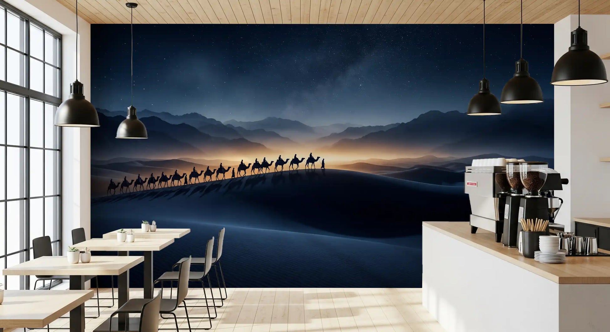 Café and Restaurant paired with Desert Odyssey starry sky wall mural