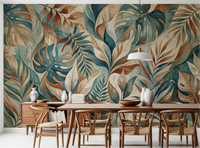 Dining room paired with Painterly Tropical Foliage wall mural backdrop
