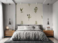 Quiet Bedroom featuring the gentle nature elements of this botanical wallpaper.