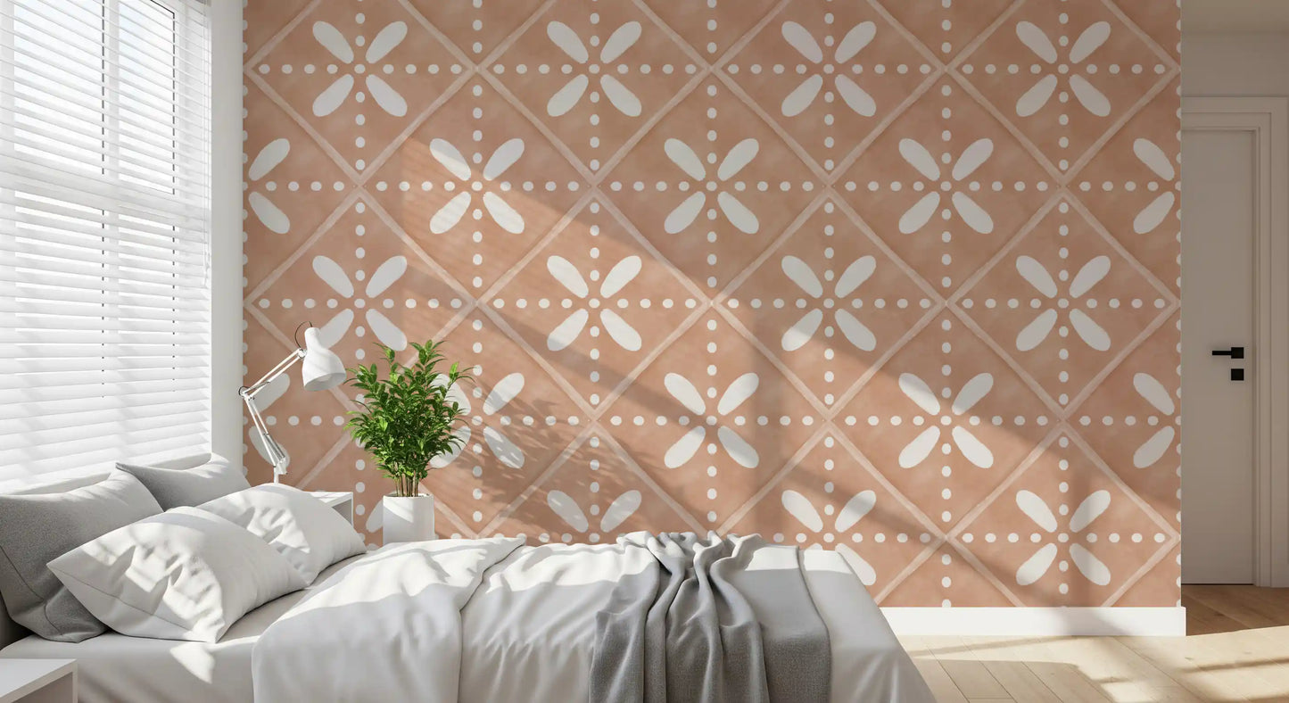 Guest bedroom covered in a beautiful Cotto wallpaper.
