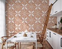 Classic kitchen-dining space styled with Tuscany Cotto Tiles Wallpaper.
