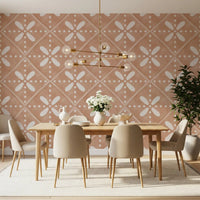 Beautiful dining room enhanced by this geometric Cotto wallpaper.
