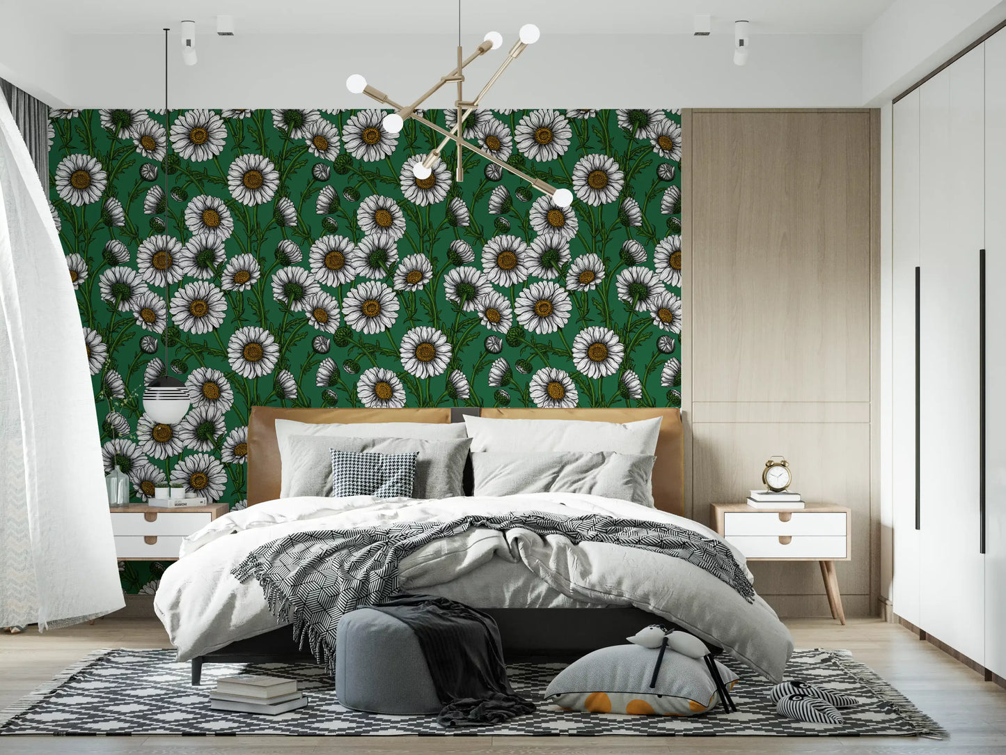 Daisies on emerald green Wallpaper⁠