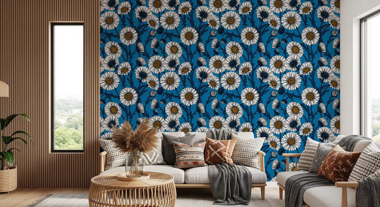 Daisies on blue 2 Wallpaper⁠