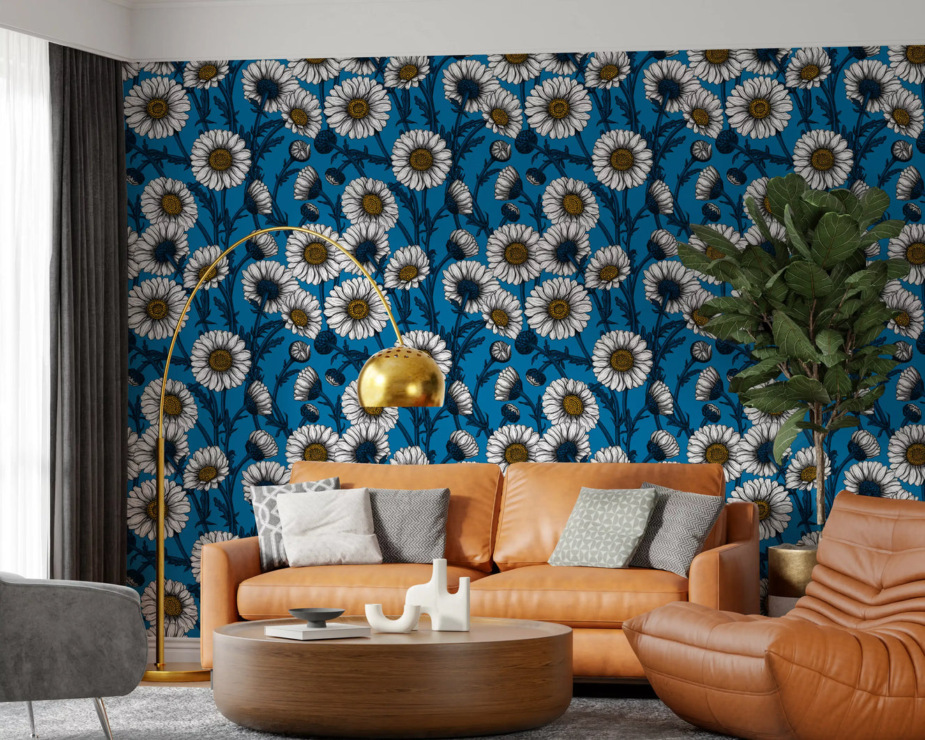 Daisies on blue 2 Wallpaper⁠