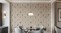 A Mediterranean villa mood fills the Living room with this olive branch wallpaper repeat