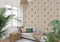 Rustic pottery pattern gives this Living room Tuscan tile wallpaper backdrop.