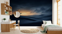 Amber horizon and night sky give a bedroom Dune Odyssey wall mural calm.