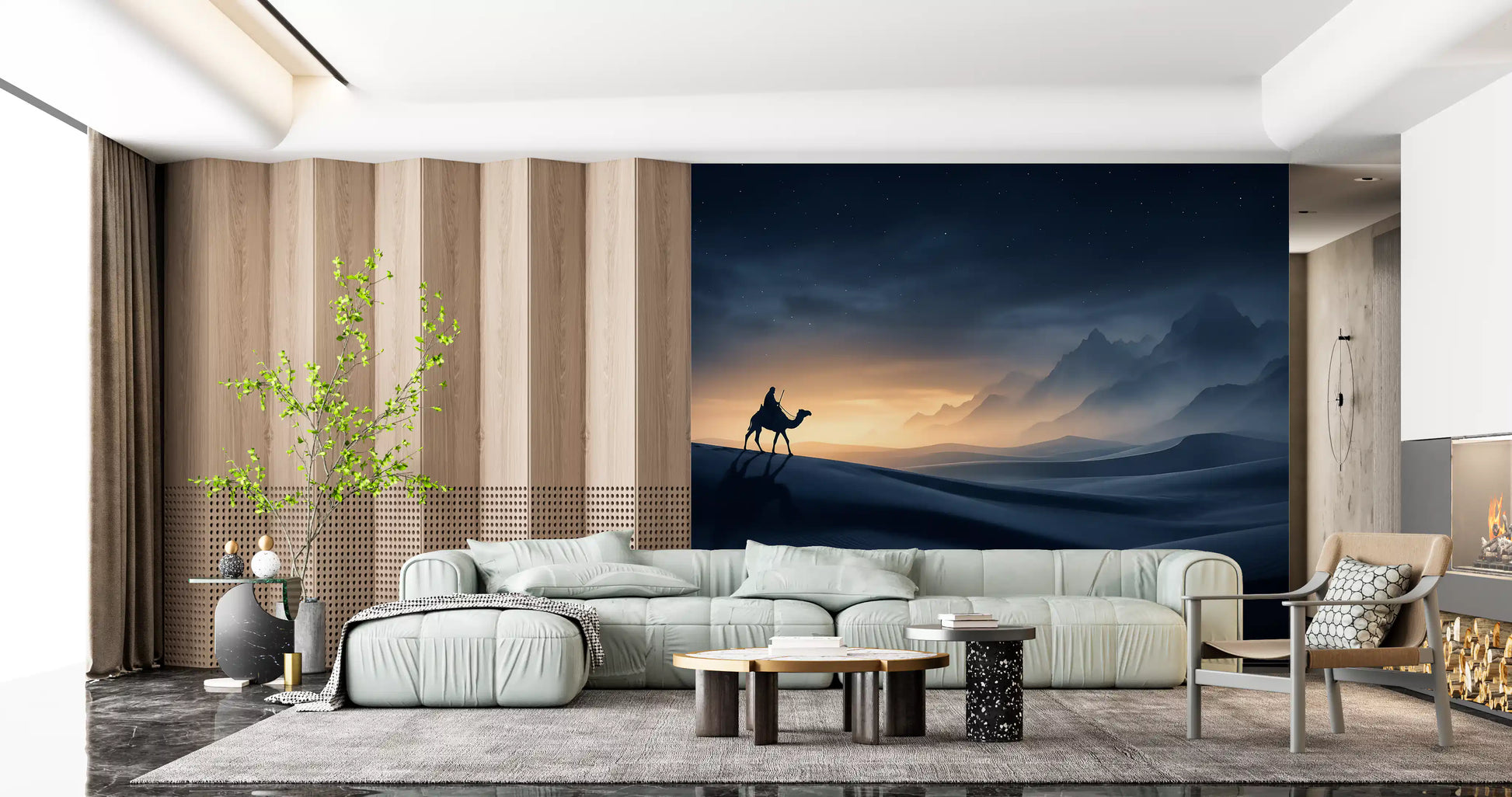 Golden dunes meet starlit sky, filling a Living room with this Odyssey wall mural.