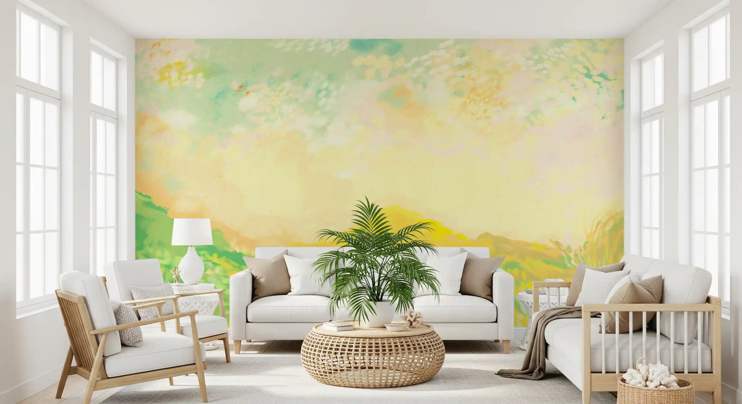 Soft impressionism details visible on this landscape wall mural