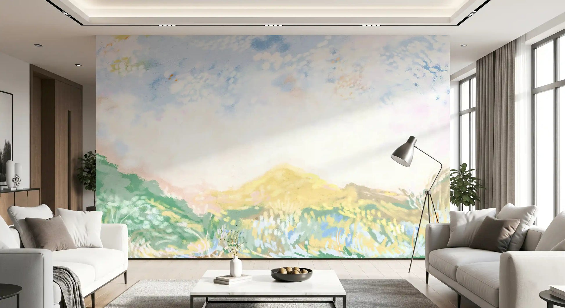 Soft brushstrokes captured perfectly on this Meadow style wall mural.