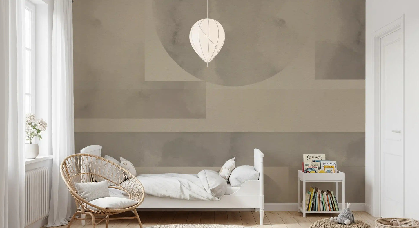 The Earthy Horizon Geometry Shapes Abstract Wall Mural presents soft neutral hues.