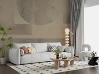 Modern Living room  highlighting a neutral abstract wall mural.