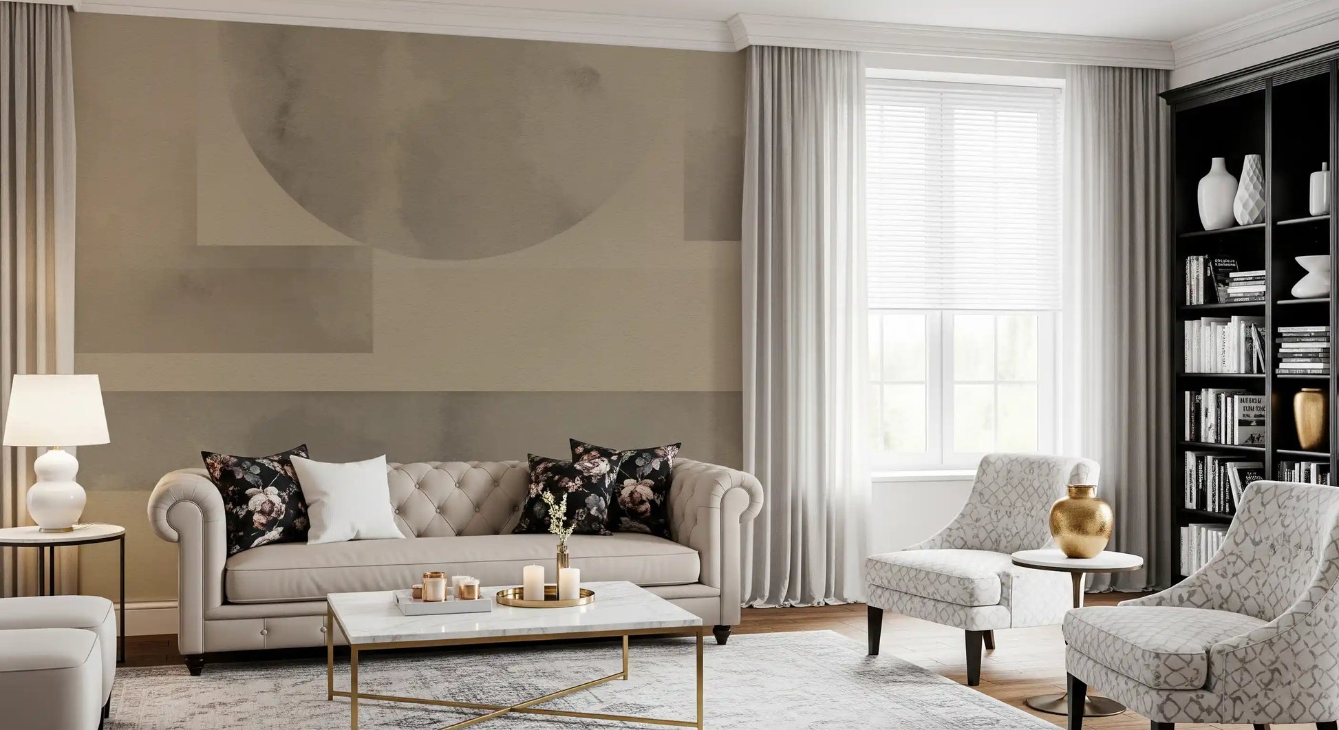 Close-up details of the Earthy Horizon Geometry Shapes Abstract Wall Mural.