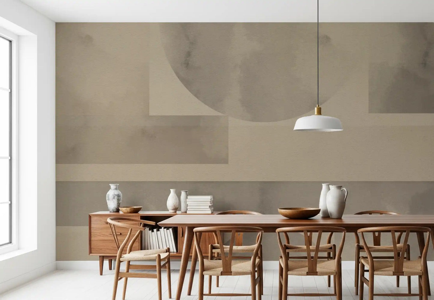 Dining room showcasing a beautiful shapes wall mural.