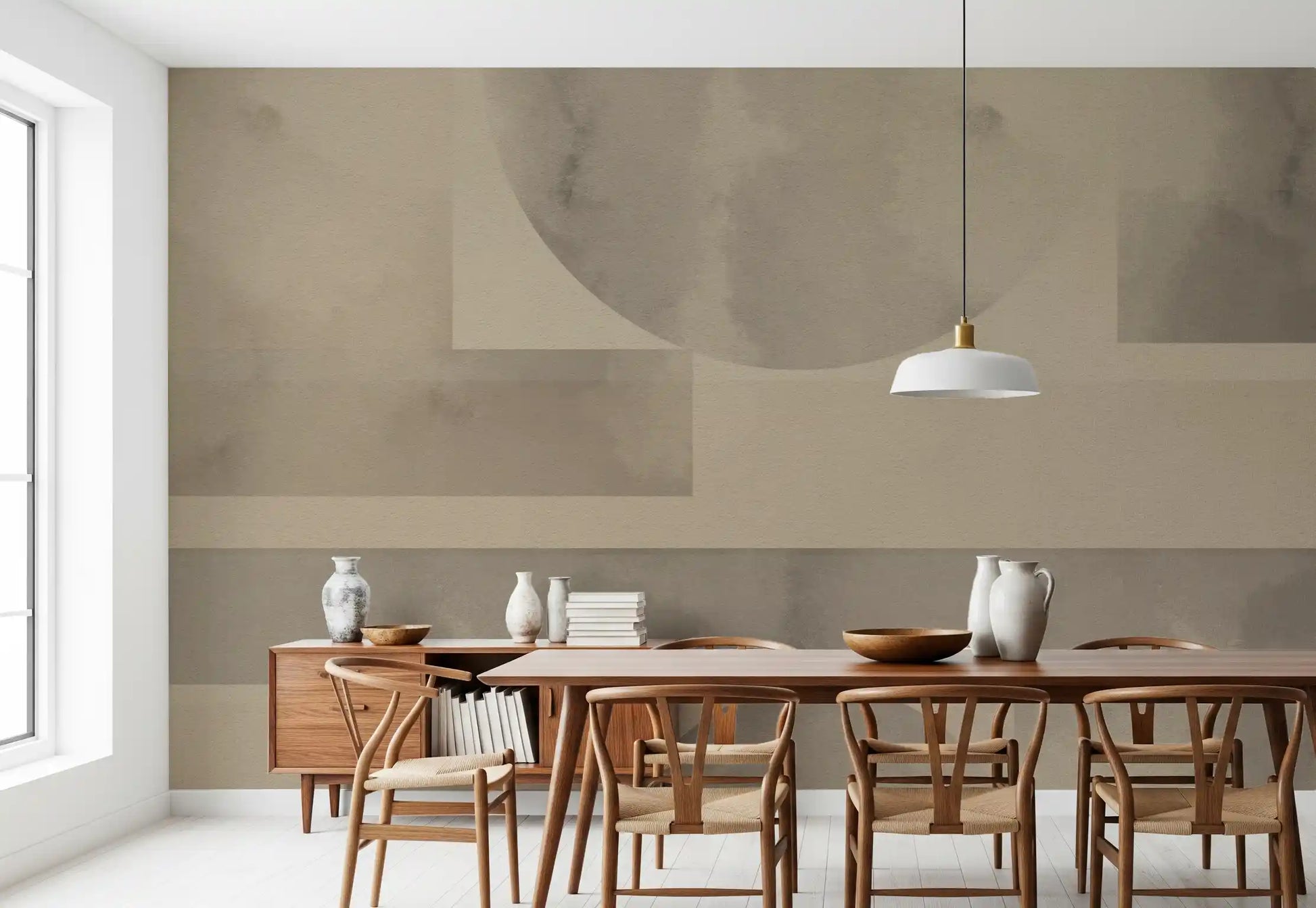 Dining room showcasing a beautiful shapes wall mural.