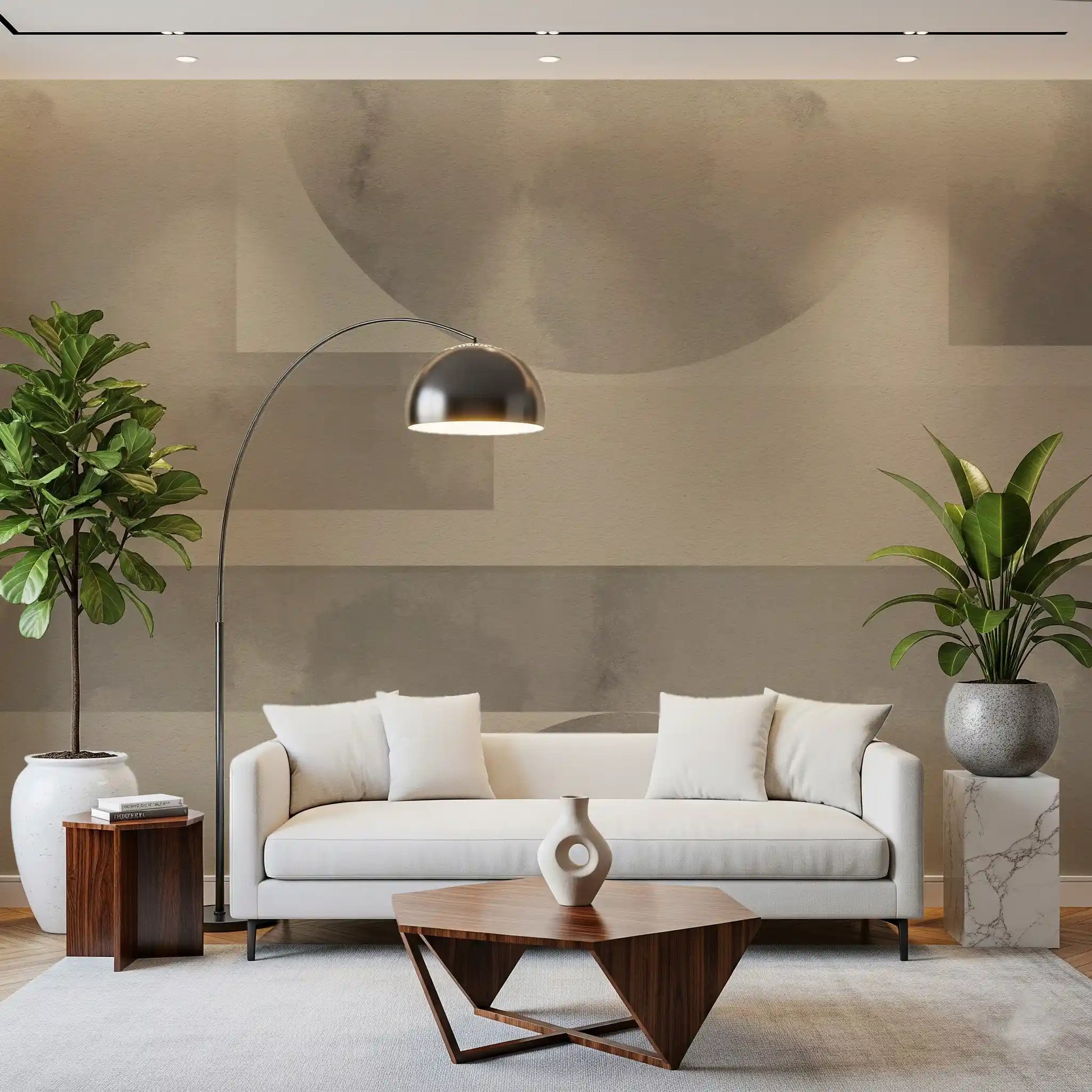 Overlapping circles characterize this earthy wall mural.
