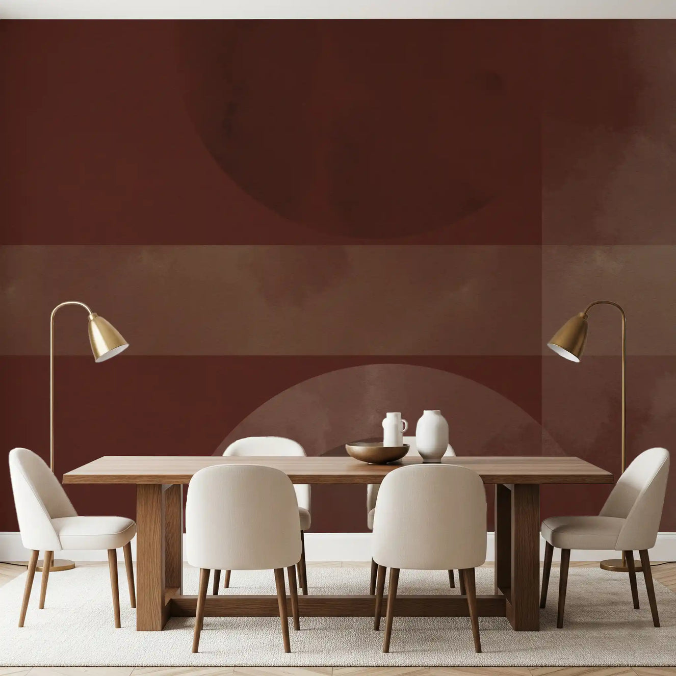 Dining room with Sienna & Clay Harmony abstract geometric shapes wall mural
