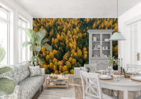Bright Dining room by the Emerald and Gold Forest Canopy Wall Mural.