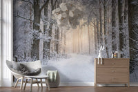 Cozy hallway environment featuring a glowing winter wall mural.