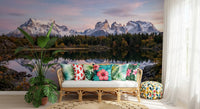 Tranquil Living room  the Pink Sky Mountain Reflection Wall Mural.