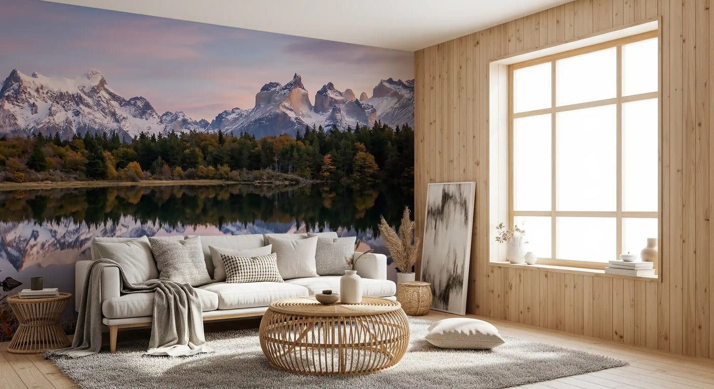 A perfectly mirrored lake blends beautifully within this Reflection wall mural.
