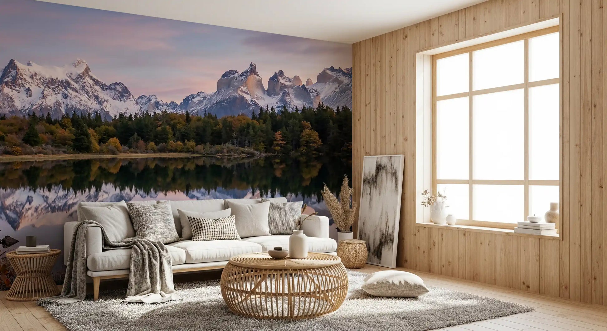 A perfectly mirrored lake blends beautifully within this Reflection wall mural.