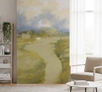 Relaxing lounge environment displaying a beautiful countryside wall mural