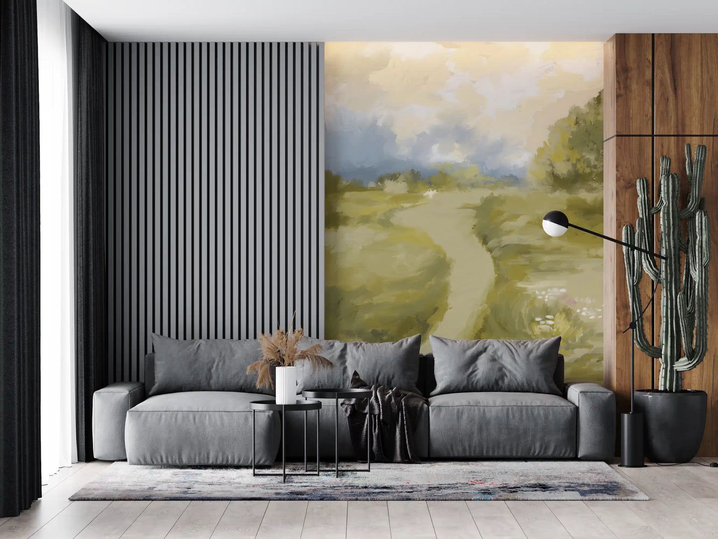 Gentle green hues blending across the soft painting wall mural composition