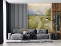 Gentle green hues blending across the soft painting wall mural composition