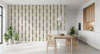 Distressed pattern on this Creamy White Muted Green Stripes wallpaper.