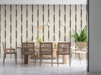Bright dining room showcasing the beautiful Textured Distressed Stripes wallpaper.