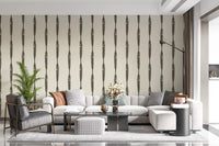 Lounge area enhanced by the beautiful Muted Green Textured Distressed Stripes wallpaper.
