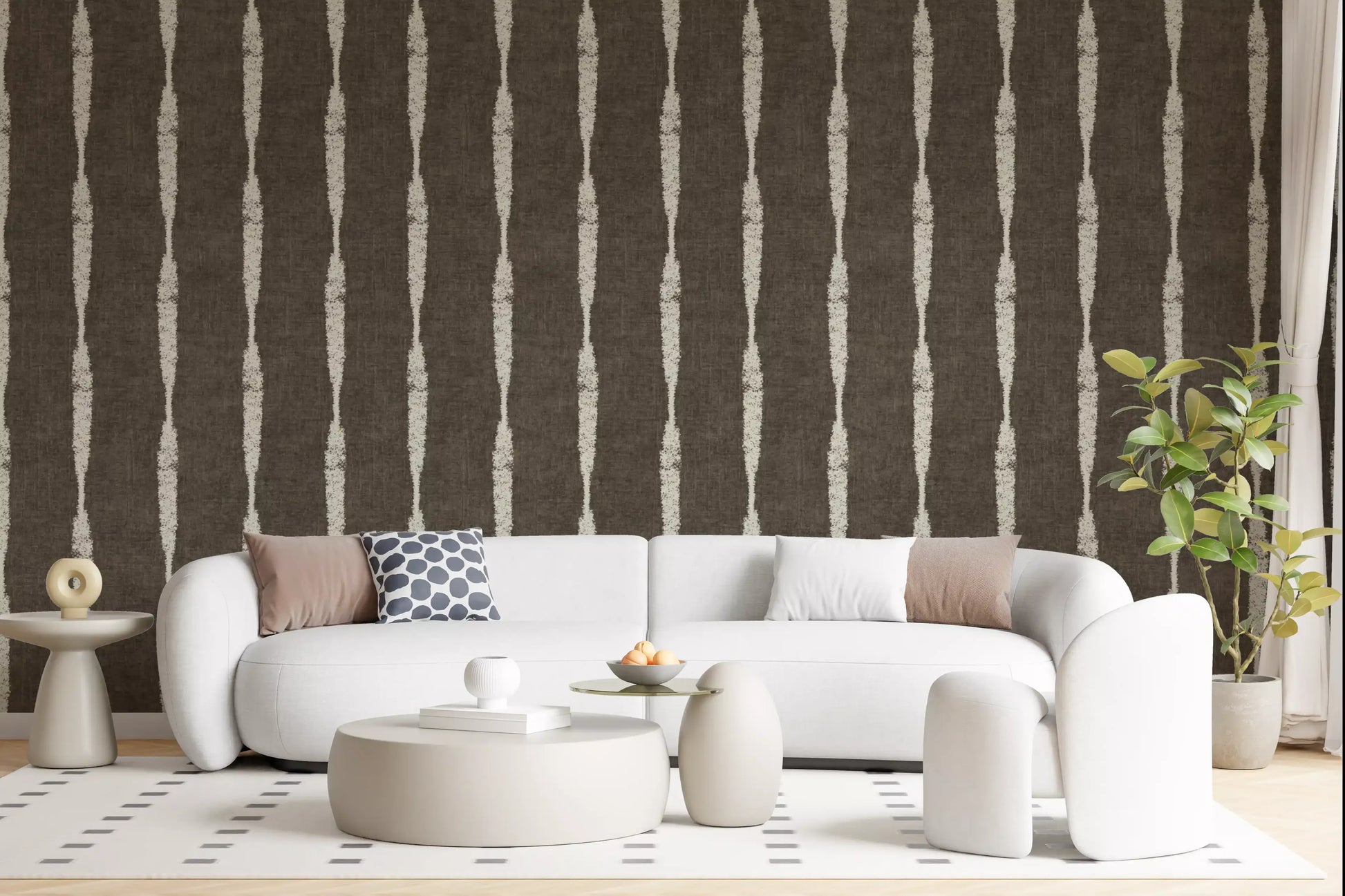 Peaceful sitting room illuminated against a rich Muted Brown wallpaper backdrop.