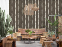 wooden restaurant sitting area the Cream Textured Distressed Stripes on Muted Brown Wallpaper.