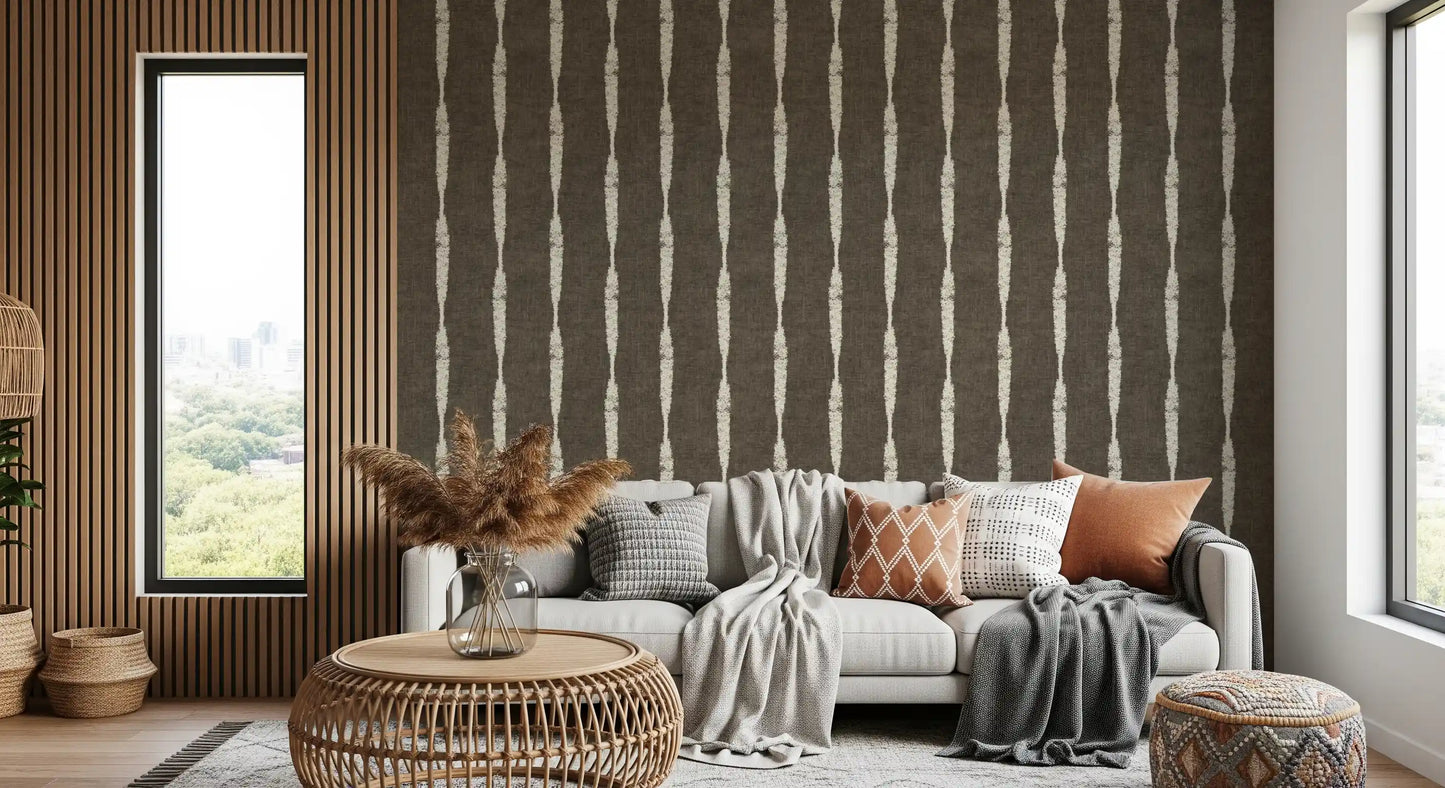 the Cream Textured Distressed Stripes on Muted Brown Wallpaper.