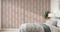 Cream distressed stripes wallpaper styling a calm and relaxing bedroom environment.