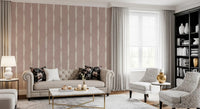 Rhythmic cream stripes wallpaper displayed beautifully in a tranquil living room.