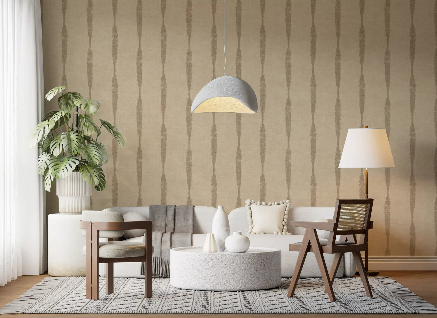 Indoor lounge area showcasing the Kaki wallpaper