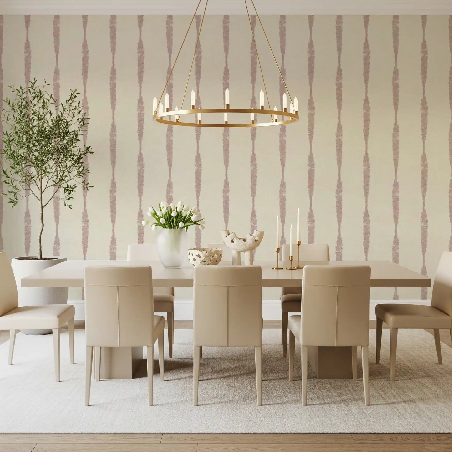 The Cream wallpaper displays beautifully weathered vertical pink bands.