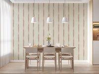 Nude Pink Textured Distressed Stripes on Cream Wallpaper illuminating a bright dining room.